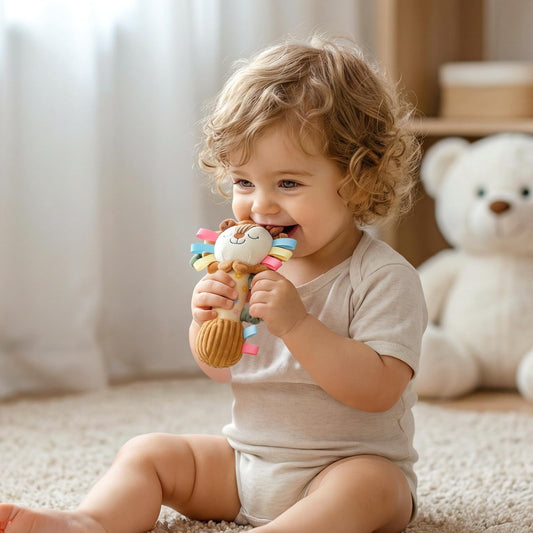 TYRY.HU Baby Rattle Toy,Plush Lion Sensory Shaker with Bells, Crinkle & Squeaker,Soft Sensory Toy with Sound for Newborn Infant Toddler Girls Boys 0-12 Months