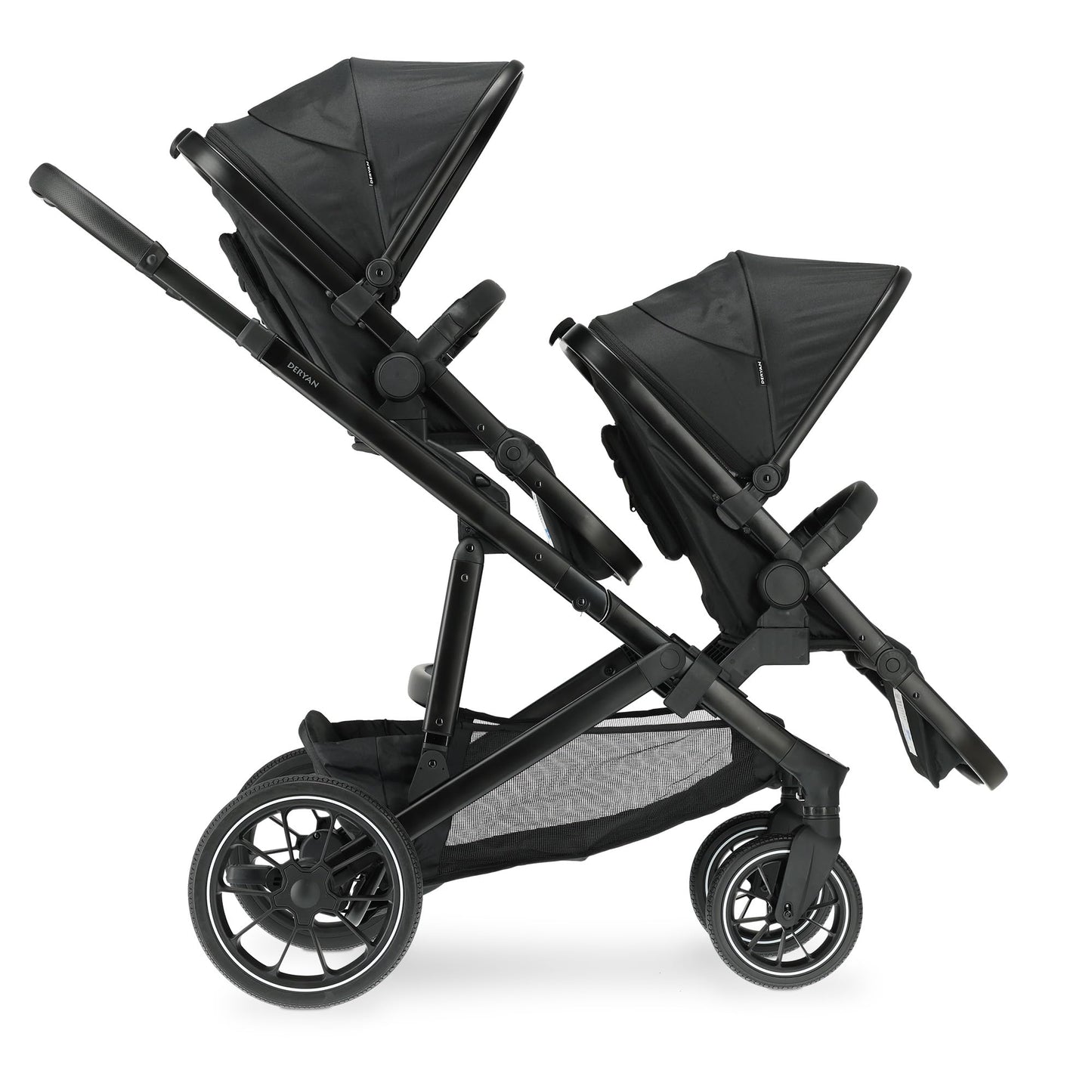 Deryan EVY V2 Pram for 2 Children, Newborn Preschool Toddlers and Toddlers of Preschool Age, Baby Pram Buggy up to 50 kg, Baby Pram, Travel Suitcase, 2-in-1 Complete Set, Black