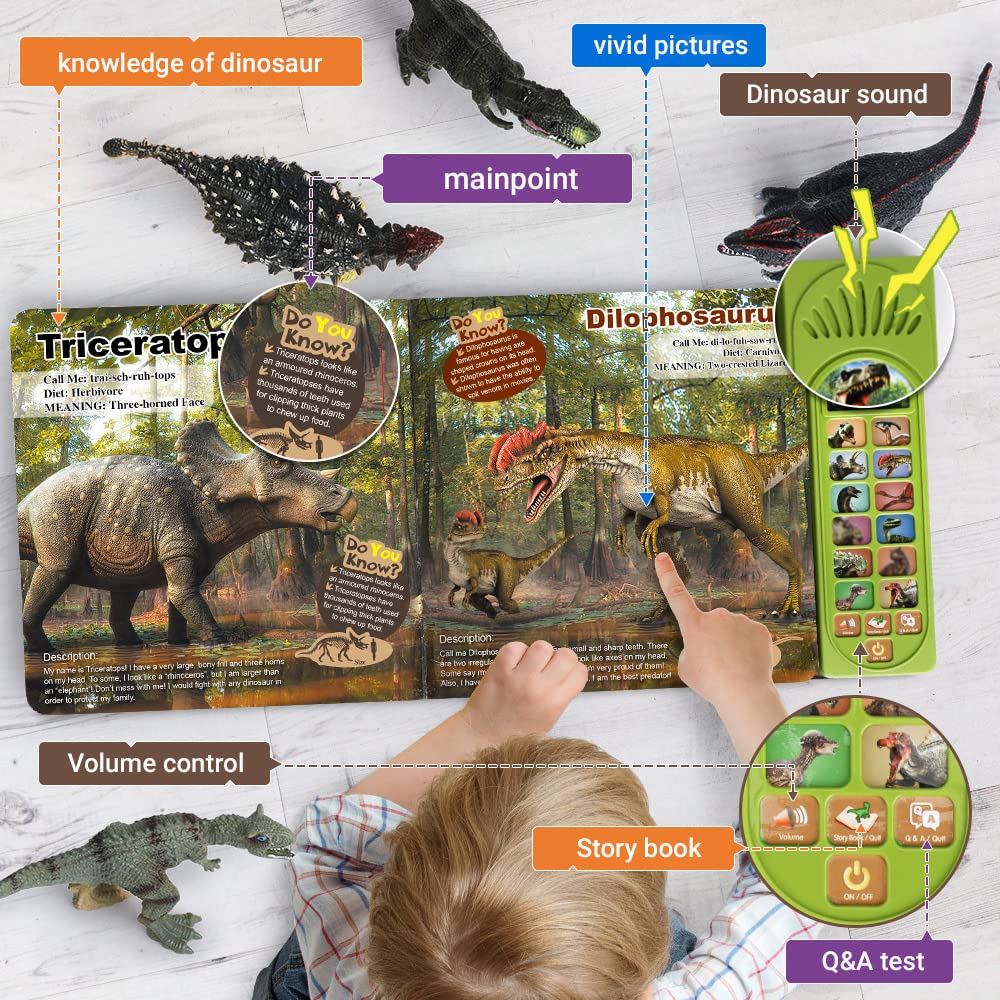 FRUSE Dinosaur Toys for Boys 3-5 with Interactive Sound Book,12 Pcs Dinosaurs Figures,Dinosaur Book with Sound,Toddler Dinosaur Learning Toys,Dino Present for Boys and Girls Age 3 4 5 6 7 8