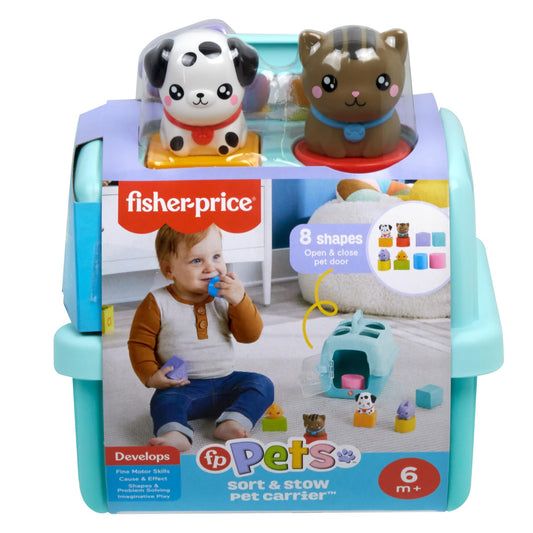 Fisher-Price Baby Shape Sorting Toy FP Pets Sorting and Animal Transport Box with Fine Motor Activities for Babies from 6 Months HTW93, Pastel Colour