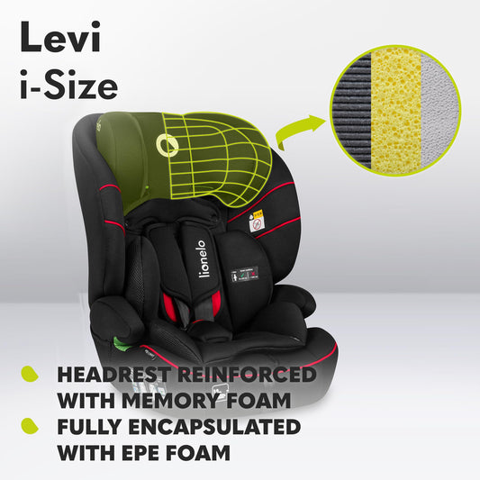 LIONELO Car Seat LEVI I-Size for baby 9-36 kg, Grows with Your Child from Infant to 12 Years Old, 10-Level headrest, Enhanced Side Protection, Armrests, Easy Install & Wash, Insert DriSeat, Certified
