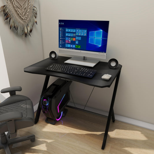 DEILALY 90 CM Width Gaming Desk Carbon Fiber Surface Gamer Table Computer Gamer Desk with Monitor Shelf Study Desk Work Station PC Table Carbon Steel Leg Corner