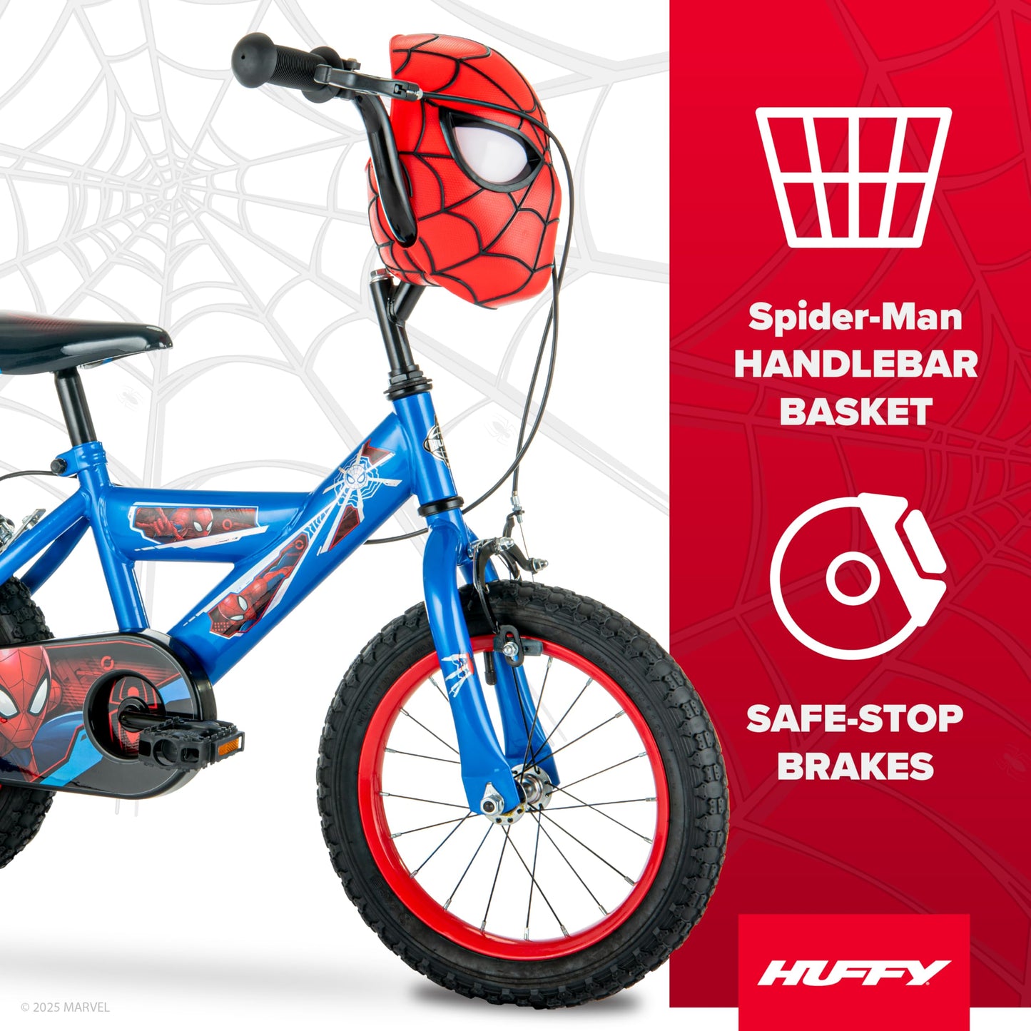 Huffy Boys Spiderman Bike 14 Inch Wheel with Spiderman Mask Handlebars Ages 4-6, 105-117cm, Blue