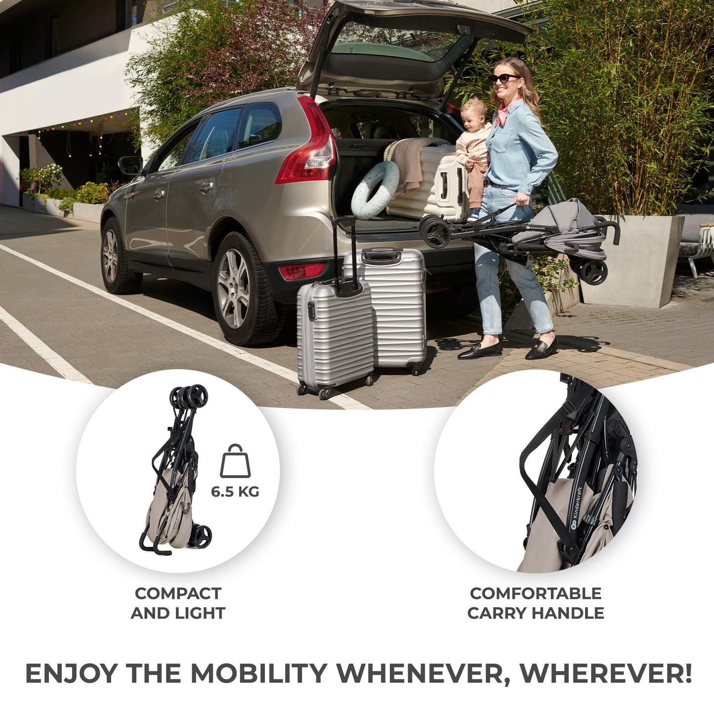 Kinderkraft TIK Lightweight Stroller, Travel Buggy, Sports Stroller, Lightweight - 6.5 kg, Easy Folding and Transport, Ajustable Backrest, from 6 Months up to 17 kg, Beige