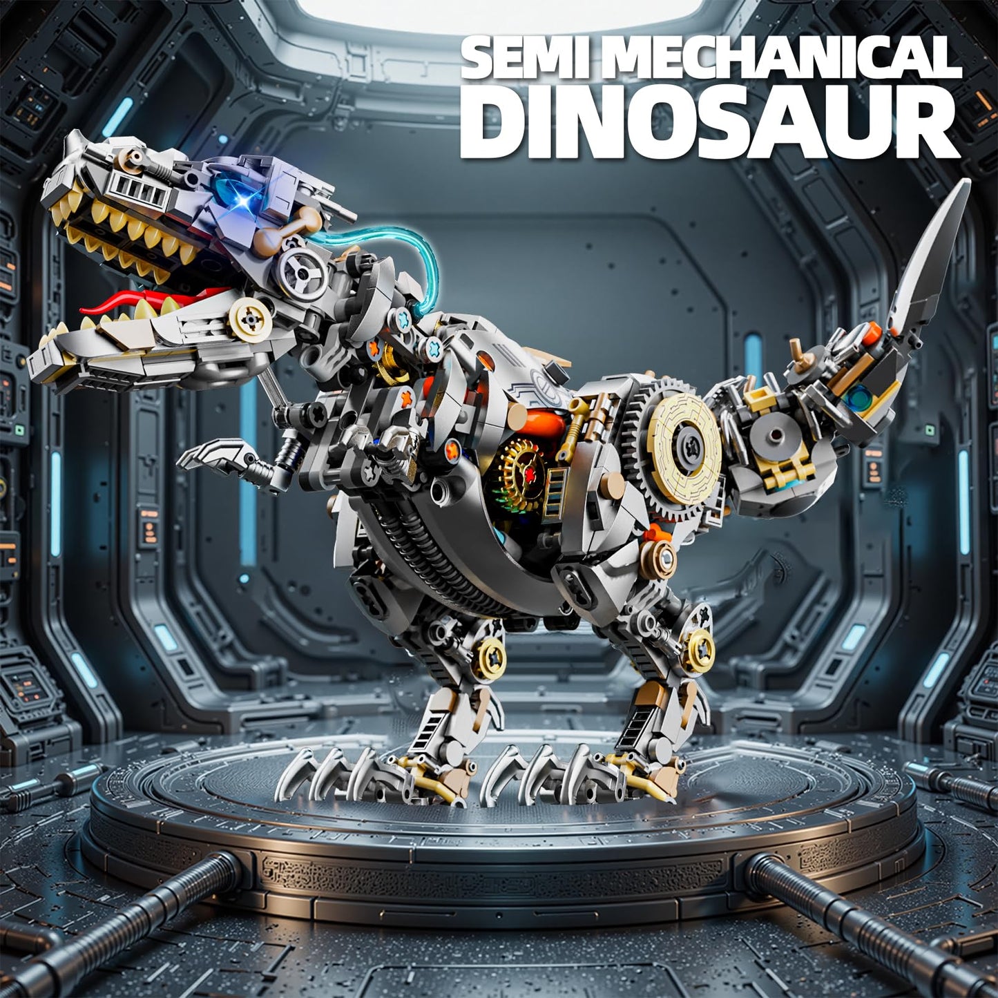 HJPLPXH Mechanical Tyrannosaurus Building Blocks Set with LED Light, T Rex Model Home Decor Gift for Adults Teens Kids Boys Ages 12+(1268PCS)