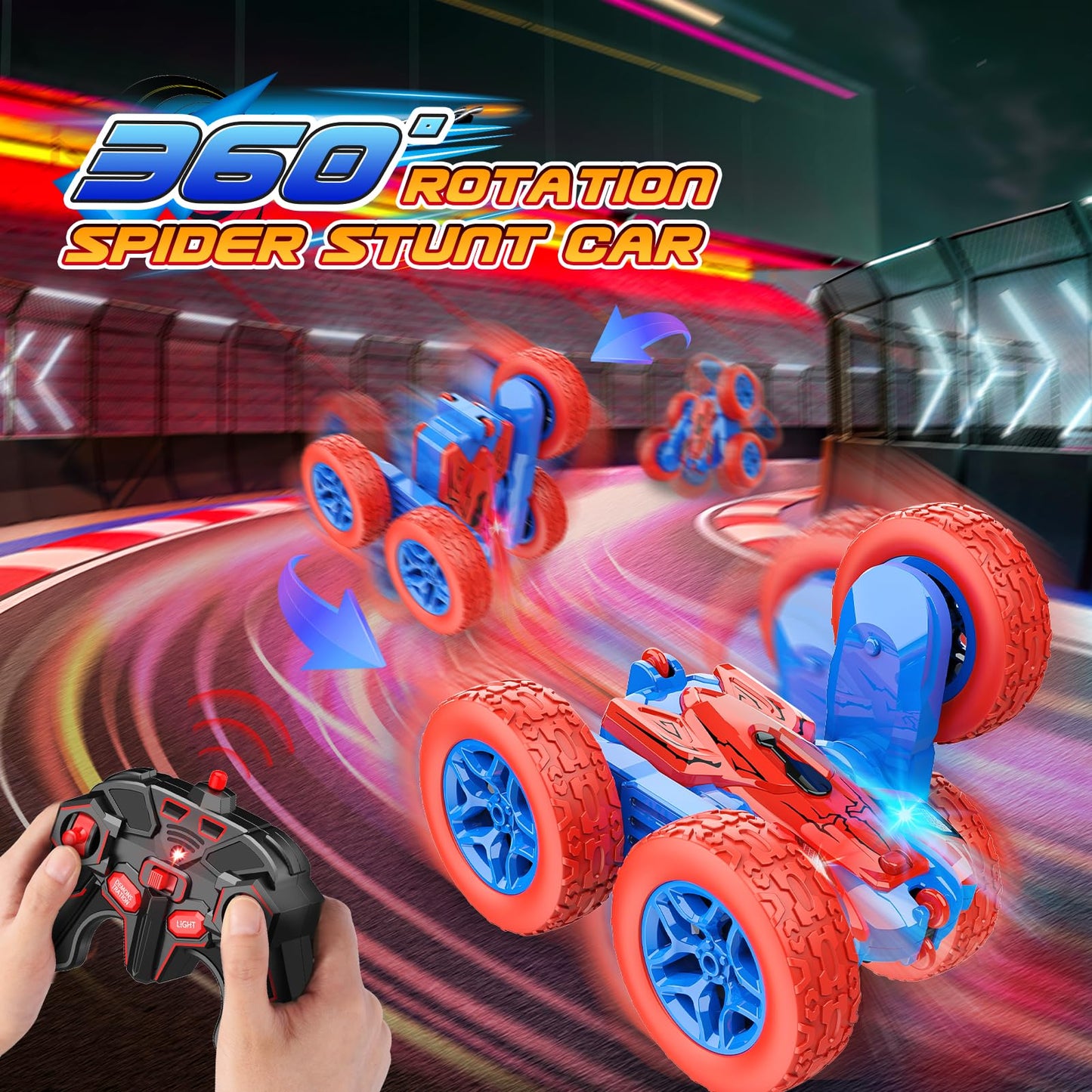 Dreamlandia remote control car with LED headlights, 360 flips, 4WD, 2.4GHz, suitable for kids aged 3-9, birthday and Christmas gift
