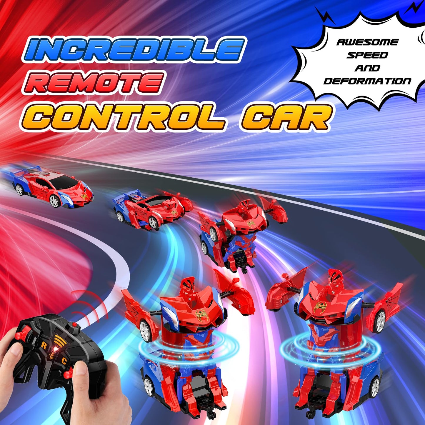 Braxel transforming remote control car for kids, featuring 360° rotation and 2-in-1 robot vehicle, suitable for boys and girls ages 3-12.