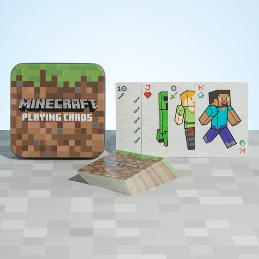 Minecraft Playing Cards with Embossed Storage Tin Officially Licensed Standard Deck with Featured Characters, Minecraft Toys and Gifts for Boys Gamers | Paladone