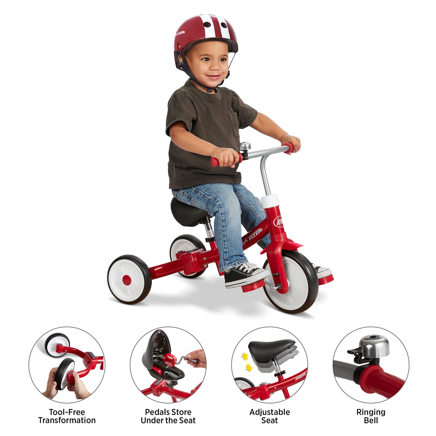 Radio Flyer Triple Play Trike, Red Toddler Tricycle, Balance Bike, and Ride On For 1-3 Years