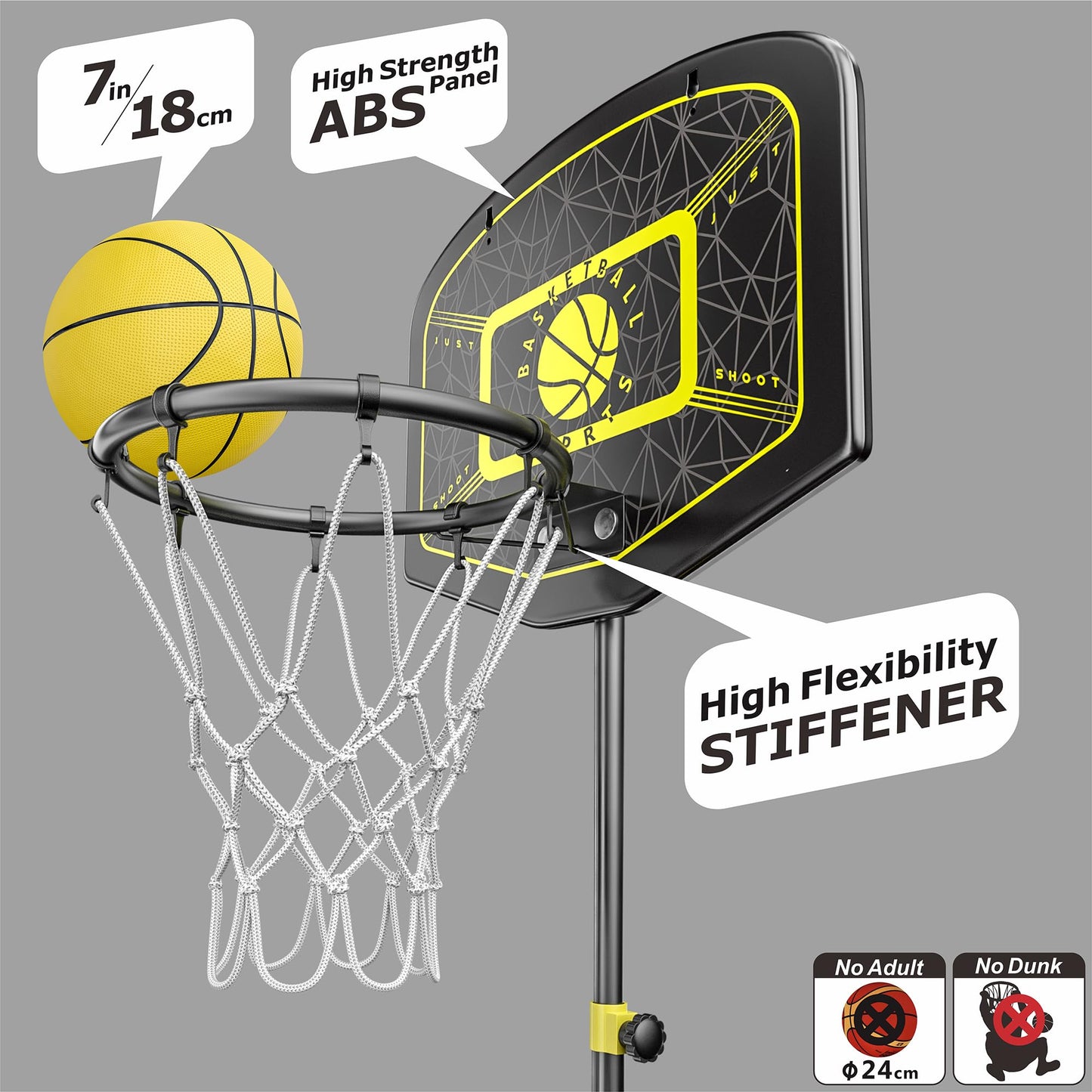 GILIKOKO Kids Basketball Hoop,Adjustable Height 3.6-6.2ft,Basketball Net Kids 3-5,4-8,Outdoor Indoor Toys Gifts for Boys or Girls at age 3 4 5 6 7 8,Steel Frame (Black)