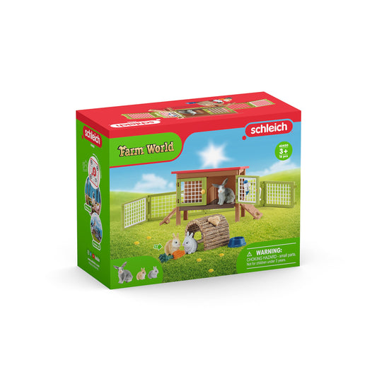 Schleich Farm World - 9PC Rabbit Hutch Playset with Cute Bunny Figurines and Accessories - Realistic Farm Animal Play Set Figures for Imaginative Play - Educational Toys for Children, Toddlers Ages 3+
