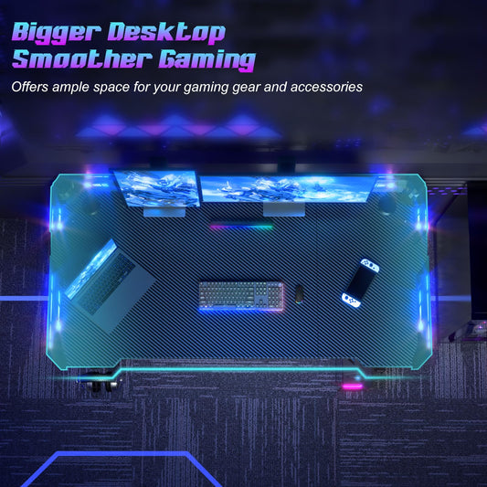 Homall Gaming Desk with LED Lights, 120 x 60cm RGB Gaming Table Z Shape, Large Computer Desk with Headphone Hook, Gamer Table for Home Office, Carbon Fibre Black