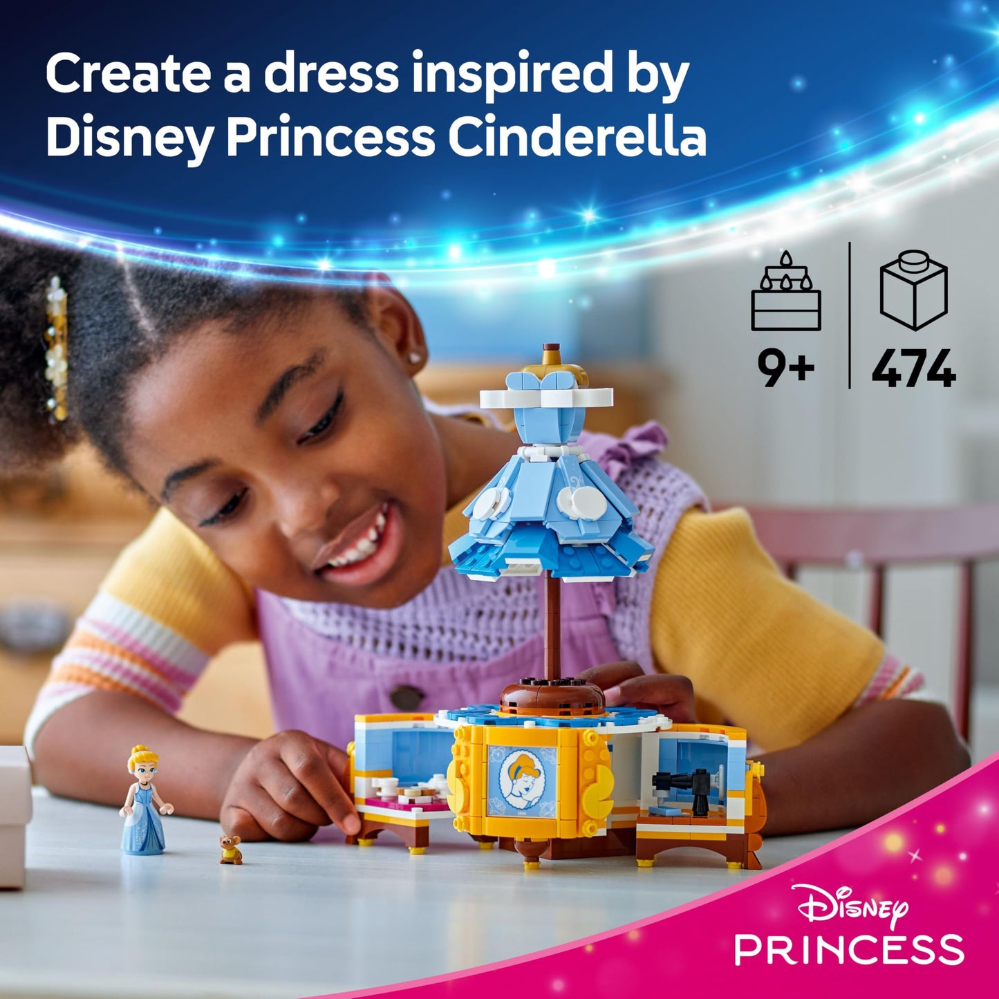 LEGO Disney Princess Cinderella's Dress - Building Toy for 9+ Year Old Girls & Boys - incl. a Customisable Opening Stand, Cinderella Mini-Doll and a Gus Animal Figure - Creative Set - 43266
