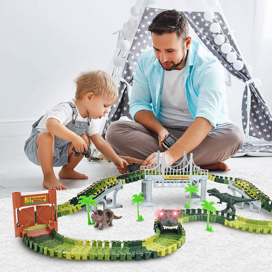 Dinosaur Race Track Toys,Create A Dinosaur World Road Race for Kids Toys,Flexible Track Playset and 2 Cool Dinosaurs Car for 3 4 5 6 7 8 Year Old Boys Girls Gift