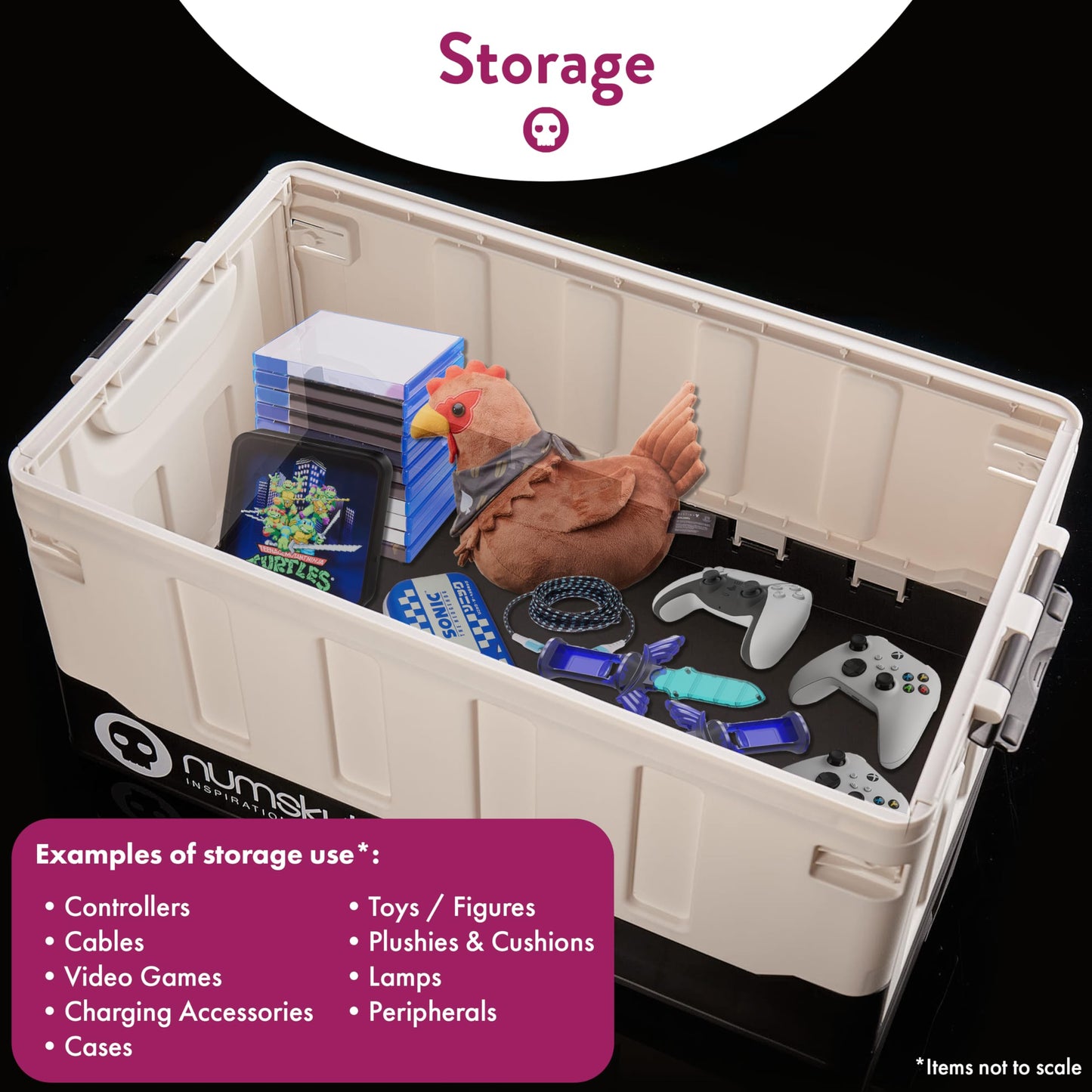 Numskull Xbox 2-in-1 toy storage box and folding chair with lid and handles, official Microsoft gaming accessory organizer.
