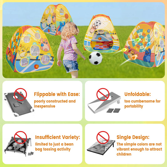 5-in-1 Kids Play Pop Up Tent with Bean Bag Toss Game Outdoor Toys, Tic Tac Toe, Dartboard,Soccer, Basketball, Carnival Outside Combo Set for Backyard Beach Lawn Party Fun, Birthday Gift for Boys Girls