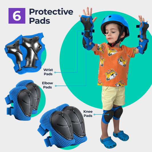 Niftii Kids Helmet with Pads - Adjustable Multi-Sport Complete Safety Gear for Cycling, Skateboarding & Scooting, Ideal for Boys & Girls Ages 3-15 Kids Bike Helmet Set, Blue