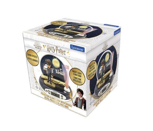 LEXIBOOK, Harry Potter, Projector Alarm Clock for kids, Nightlight and time projection to the ceiling, Sound Effects, Battery-powered, Black, RP500HP