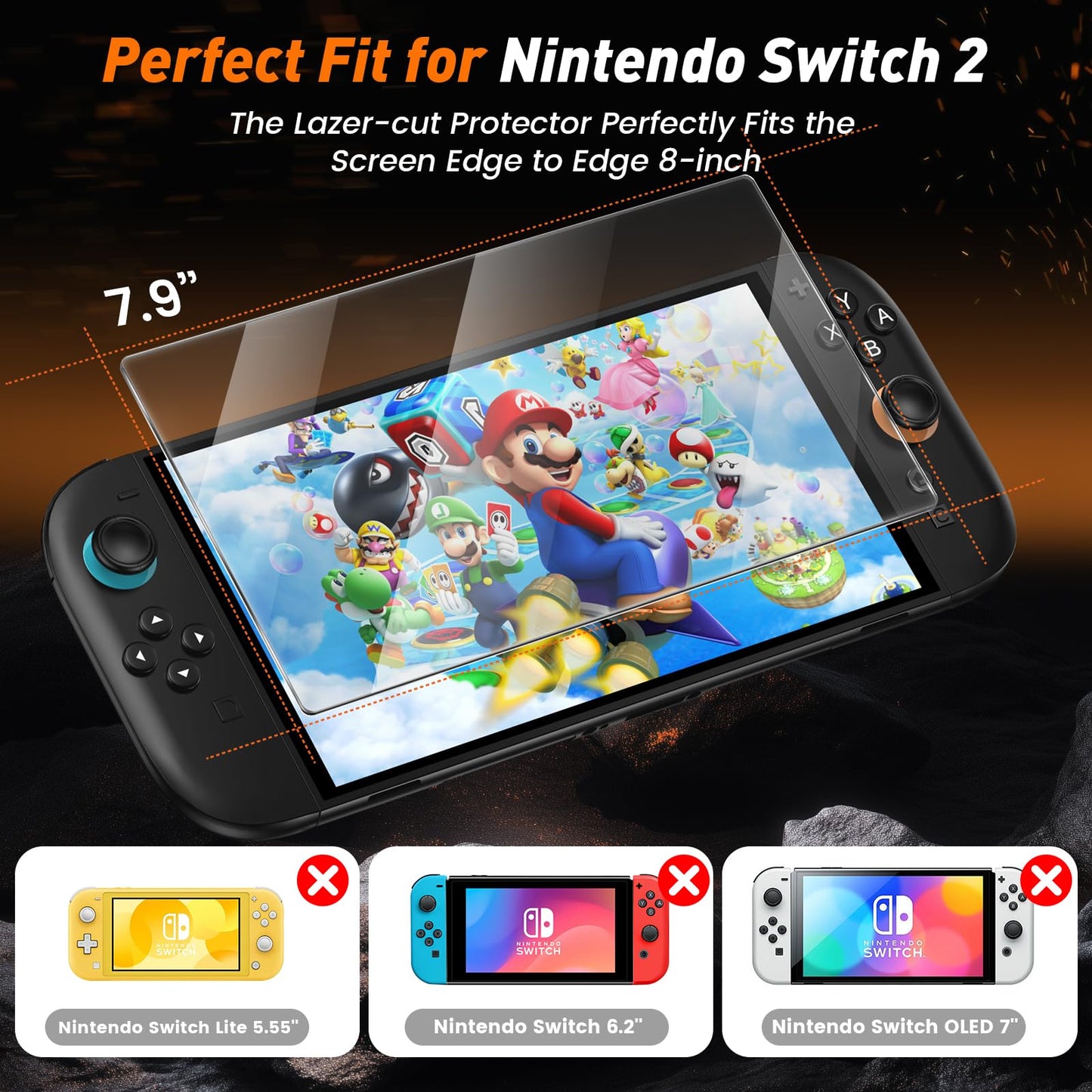 daydayup 4-pack Nintendo Switch 2 screen protectors with guiding frame, tempered glass, 9H hardness, and HD clarity for Switch 2025 model