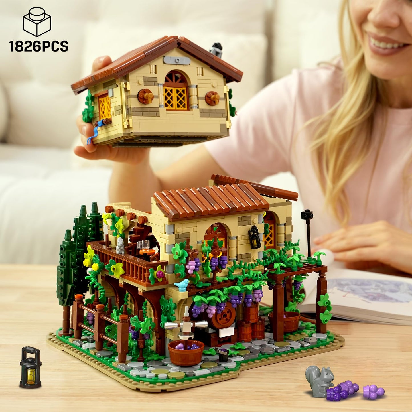 INSOON Winery Chateau House Building Set with Lights, Vineyard Castle Construction Model Home Decor, 1826 PCS Vine Estate Autumn Cabin Building Block Kit Gift for Mothers Day Adults Teens Boys Girls