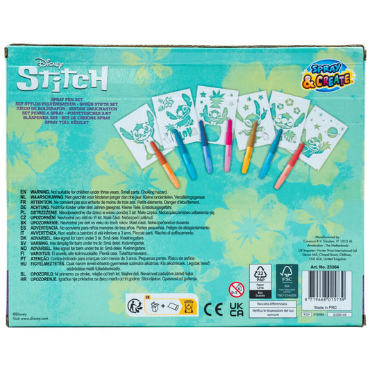 Disney Lilo and Stitch Blow Pens for Kids - Mess Free Colouring Arts and Crafts Set, 7 Blo Pens & 6 Reusable Stencils - Drawing Kit for Creative Colouring - Stitch Gifts for Girls and Boys, Christmas