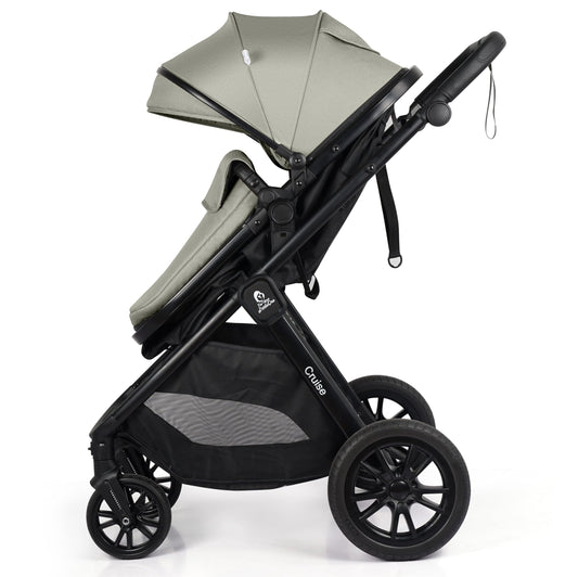 For Your Little One Cruise 3-in-1 Travel System with i-Size Car Seat, Stroller, 13kg Pram, Height Adjustable Handle, Pram, Newborn 0-4 Years Free Raincover and Cupholder (Pebble Sage)