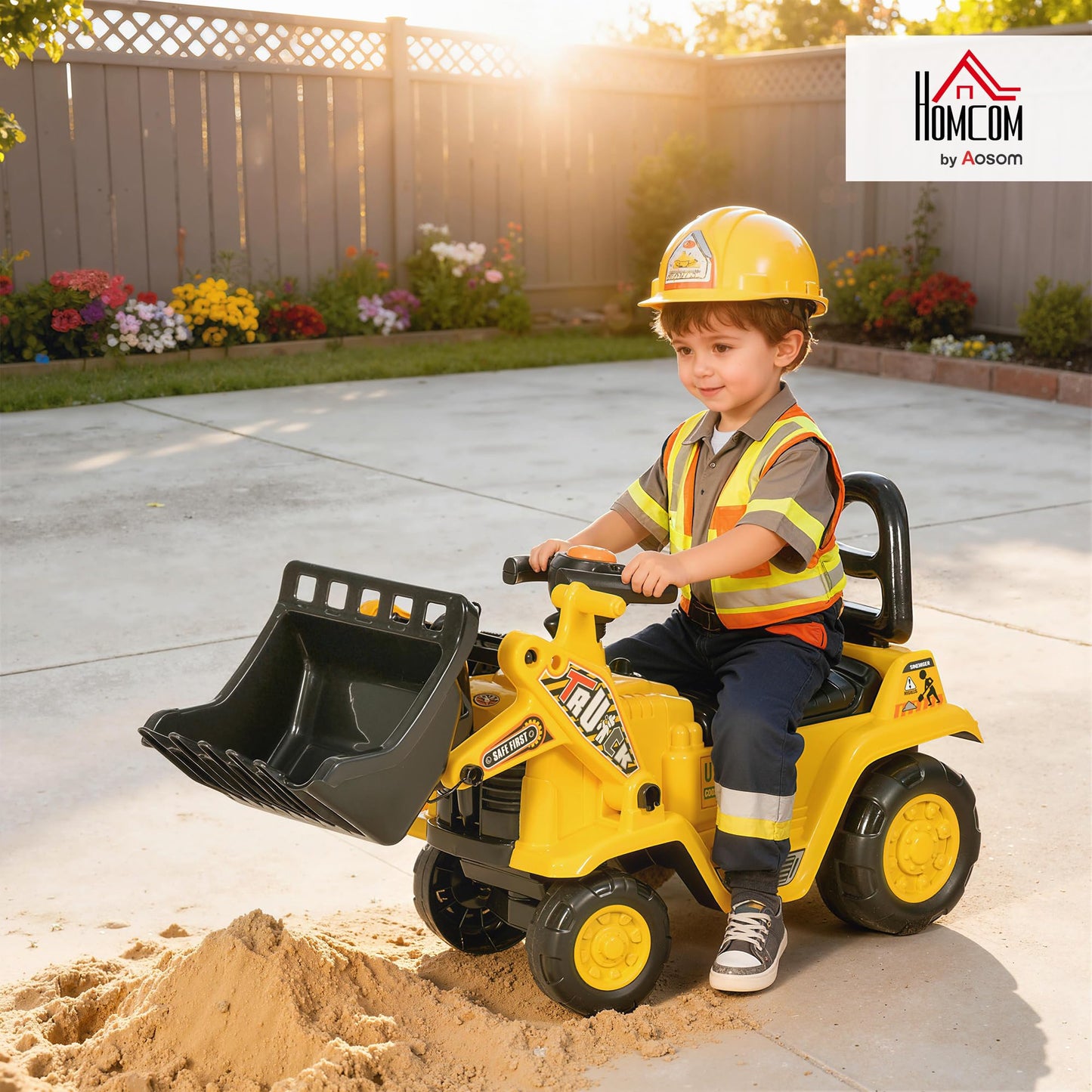 HOMCOM Ride On Tractor, 3 in 1 Ride On Excavator Toy, Toddler Digger Bulldozer with Storage, Pretend Play Construction Truck, NO POWER for 18-48 Months, Yellow