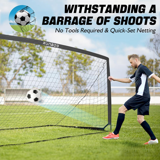 RUNBOW 9x5 ft Kids Football Goal, Portable Soccer Net for Adult Junior Backyard Practice with Carry Bag (Black, 1 Pack)