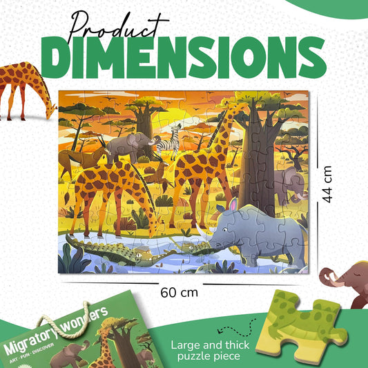 Safari Puzzle for Kids Ages 3–8 – 60-Piece Montessori Floor Puzzle for Boys & Girls | Travel Toy, Toddler Learning Game & Gift for 3 4 5 Year Olds | Migratory Wonders Jigsaw