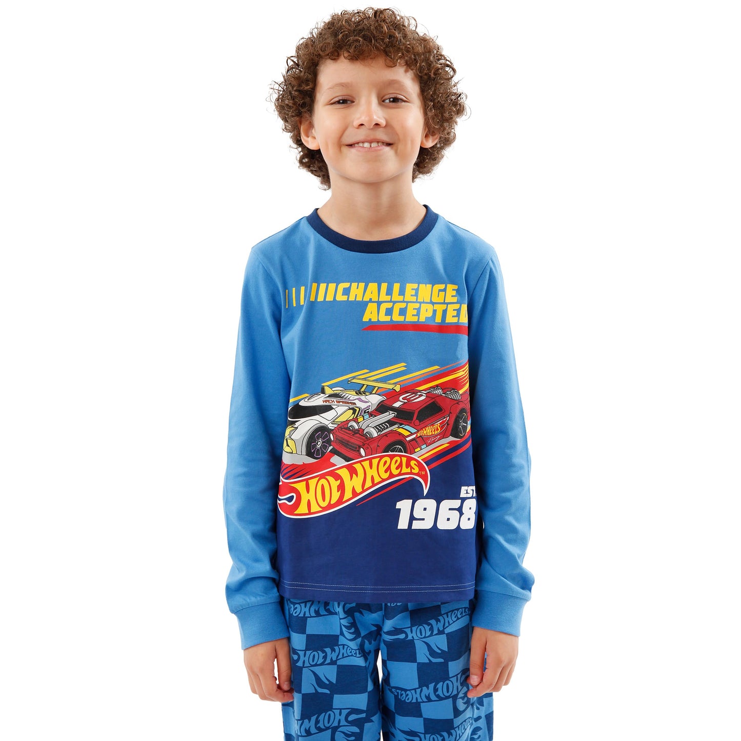 Hot Wheels Pyjamas | Boys Race Cars Pyjamas | Long Sleeve Boys PJs | Blue | 7-8 Years