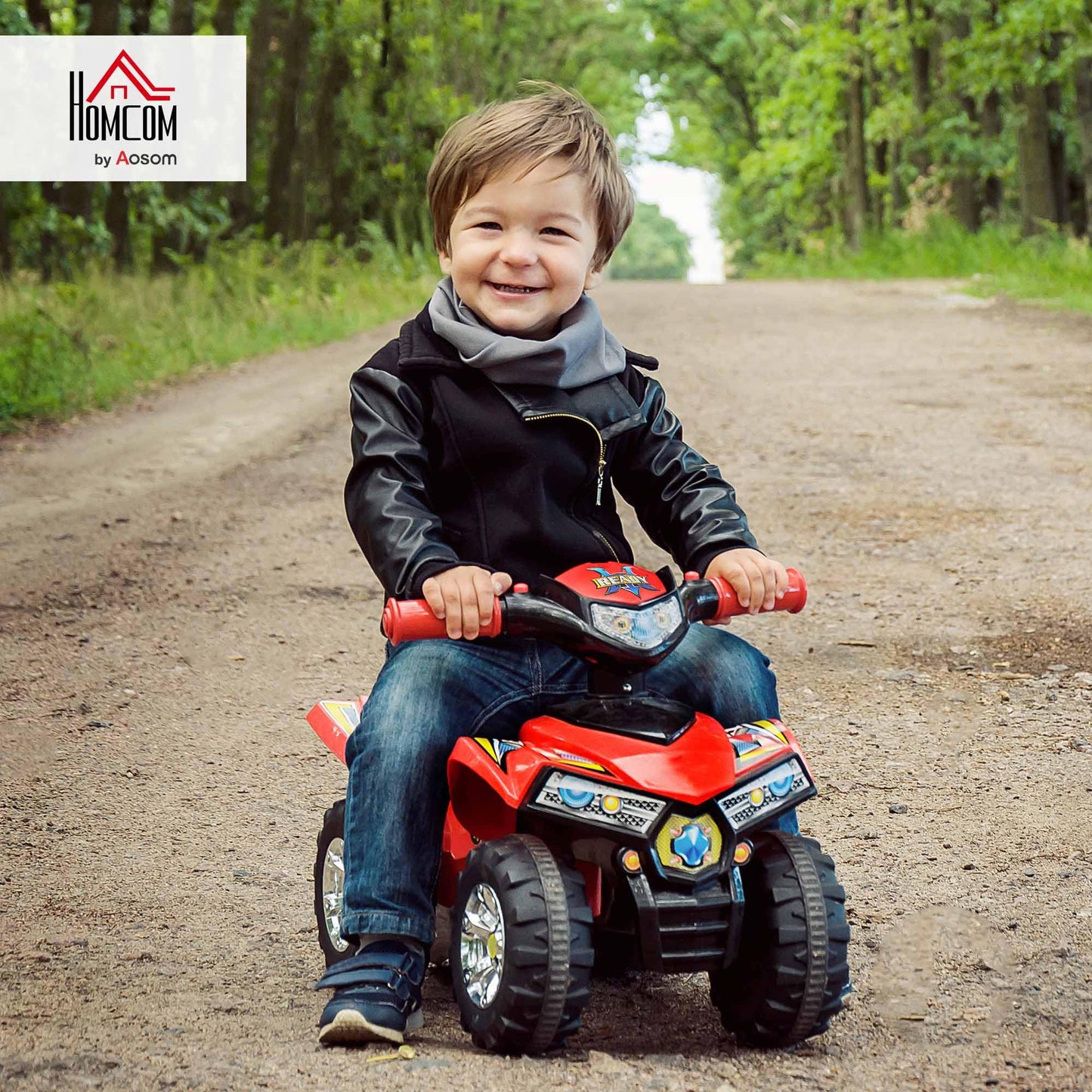 HOMCOM Kids Children Ride-on Toy Off Road Style Quad Bike Racing Car NO POWER 4 Wheels Horn Music Red