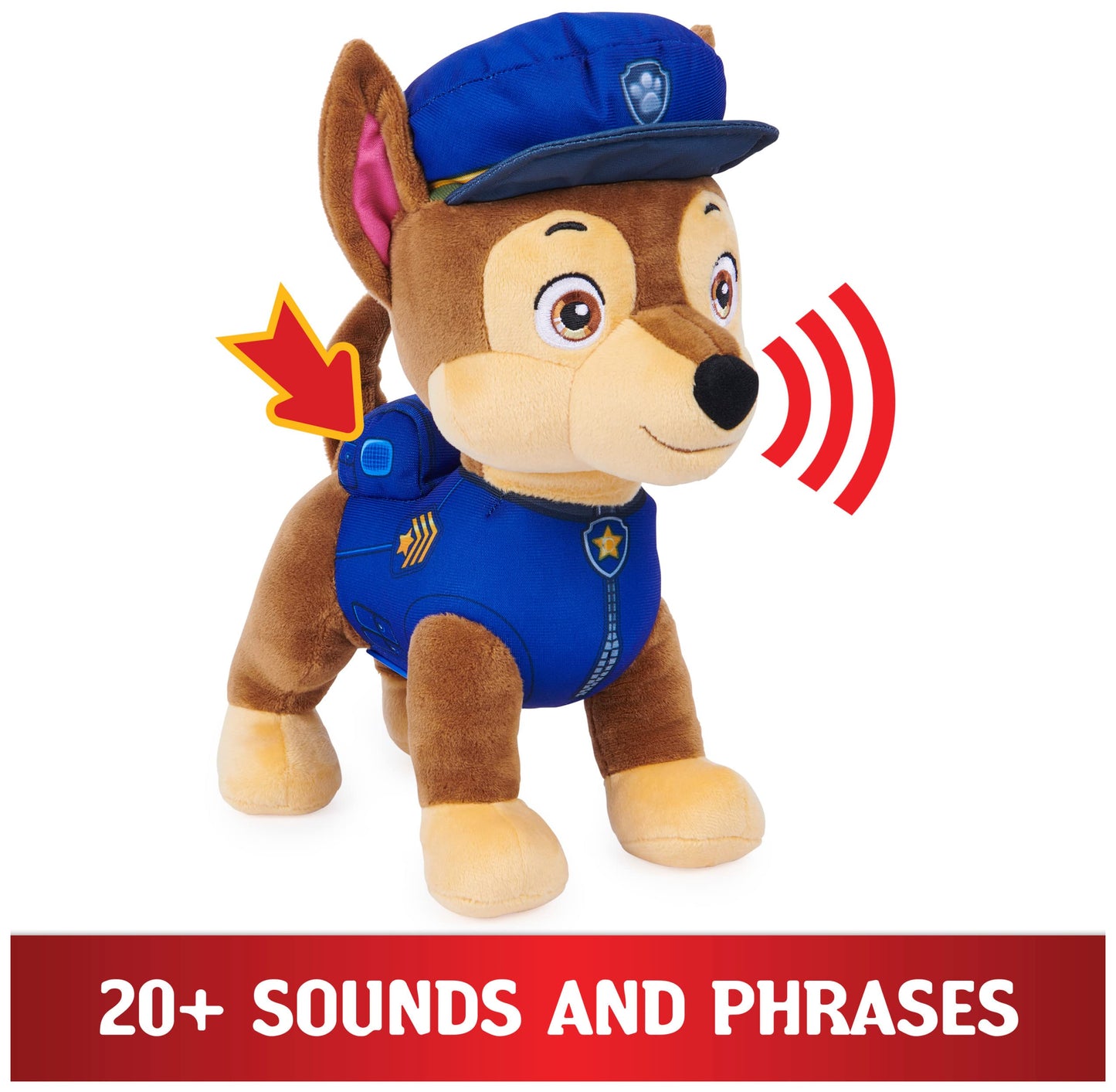 PAW Patrol, Talking Chase 30.5-cm-tall Interactive Plush Toy with Sounds, Phrases and Wagging Tail, Stuffed Animals, Kids Toys for Ages 3 and up