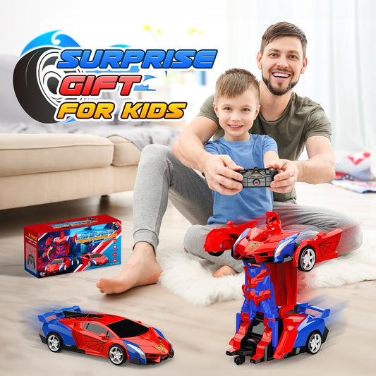 Braxel transforming remote control robot car for kids, featuring 360° rotation, 2-in-1 design, and 2.4GHz wireless control.