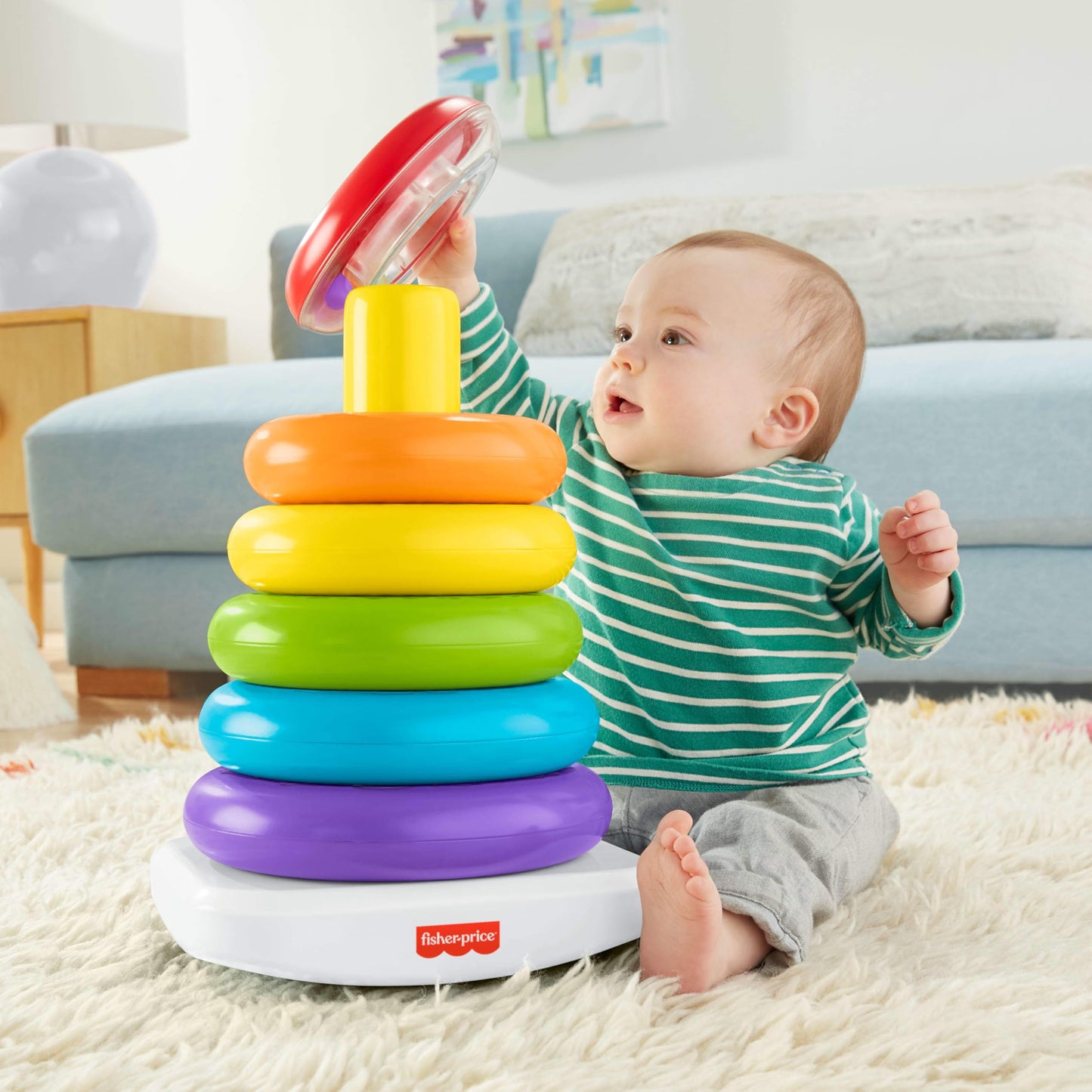 Fisher-Price Baby & Toddler Toy Giant Rock-a-Stack with colorful rings and tall base, suitable for children 1+ years.