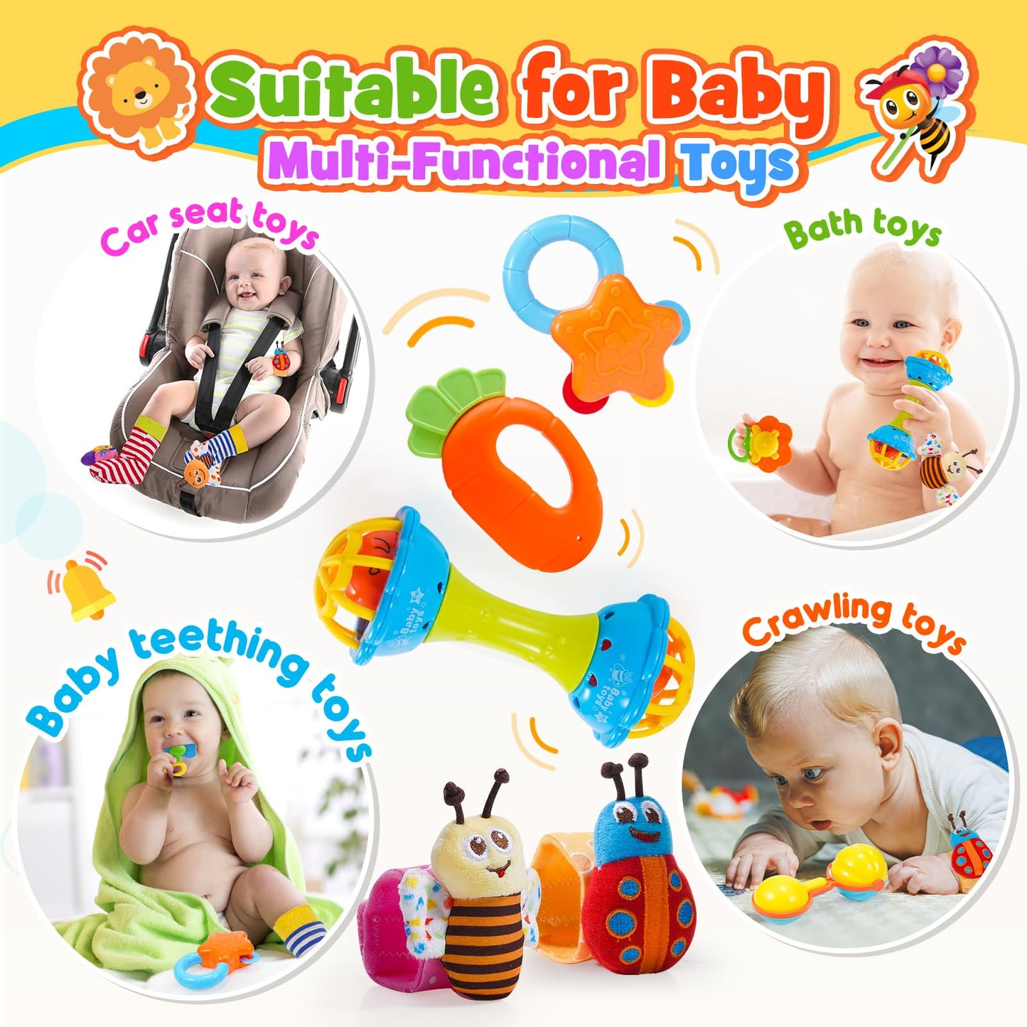 Wootoyz Baby Toys for 0 3 6 9 12 Months Babies,Infant Toys for 0-12 Months Newborn Toys Baby Rattle Sensory Toys for Babies 6-18 Months Wrist Socks with Box Set 0-6 Months Baby Gift Baby Rattle Socks
