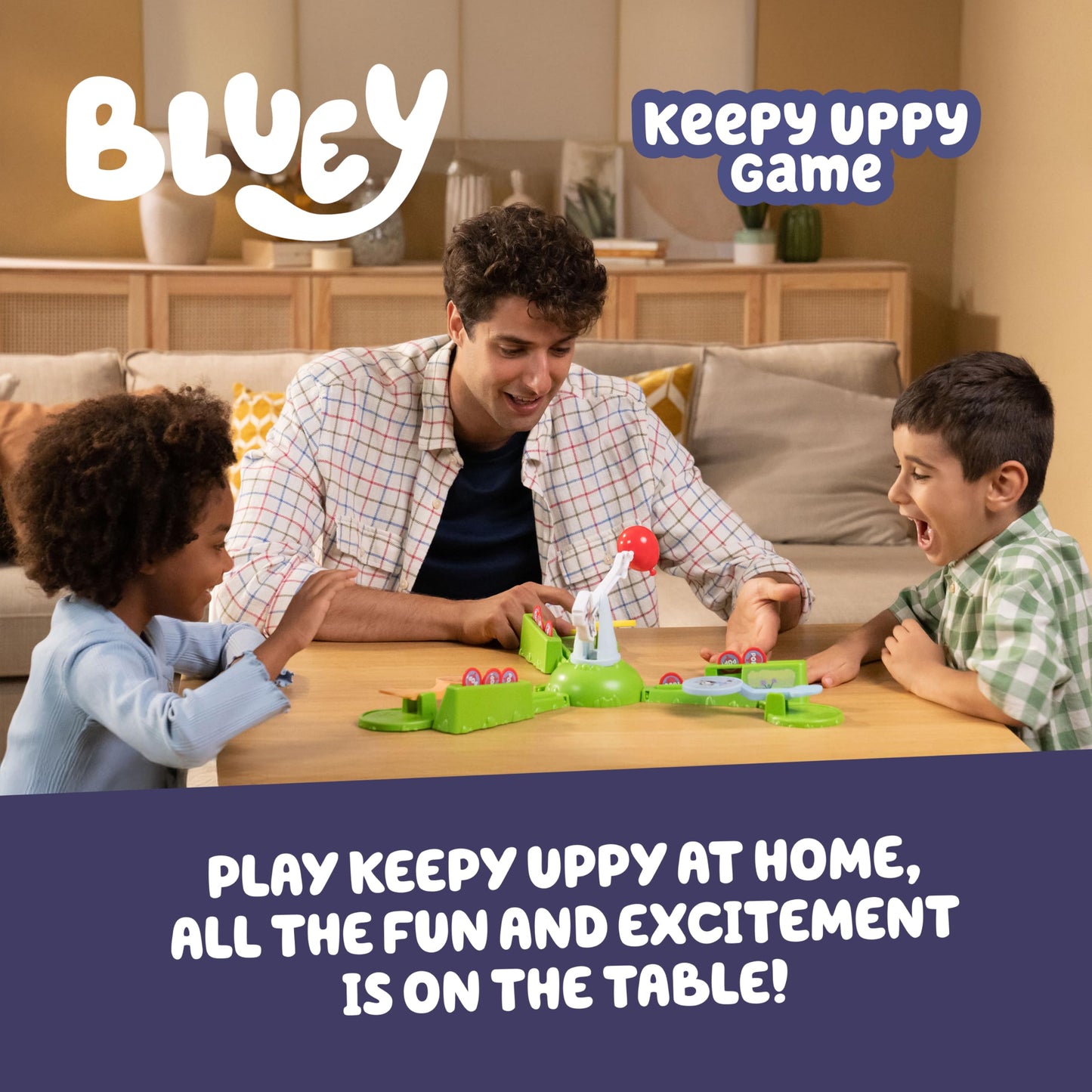 Bluey Keepy Uppy Game Help, Bingo, and Chilli Keep the Motorized Balloon in the Air With the Character Paddles For 2-3 players Ages 4+