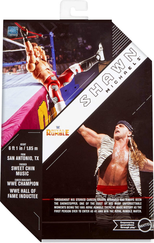 Mattel WWE Ultimate Edition Action Figure & Accessories Set, Shawn Michaels 6-inch Collectible with Swappable Heads & Hands, 30 Articulation Points, JKD31