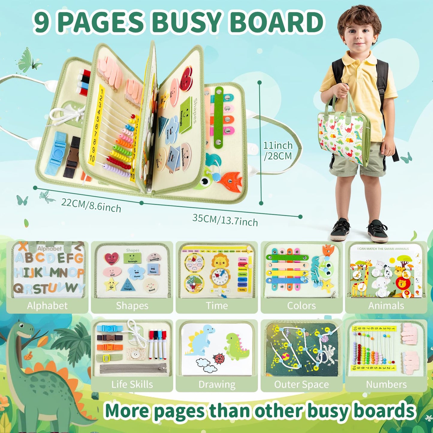 Busy Board, Busy Book for Toddlers, Montessori Toys, Toddler Travel Toys, Baby Travel Toys, Plane Activities for Kids, Toddler Airplane Activities, Sensory Toys, Gift for Boys Girls
