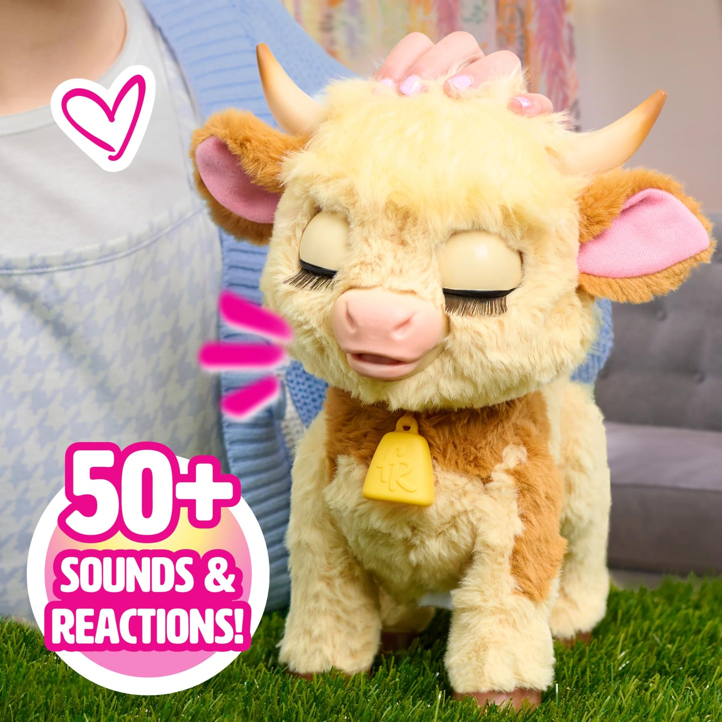 Just Play furReal Maggie the Feed & Follow Cow, 11 Inch Interactive Highland Mini Cow, for Boys and Girls, Ages 4 and Up