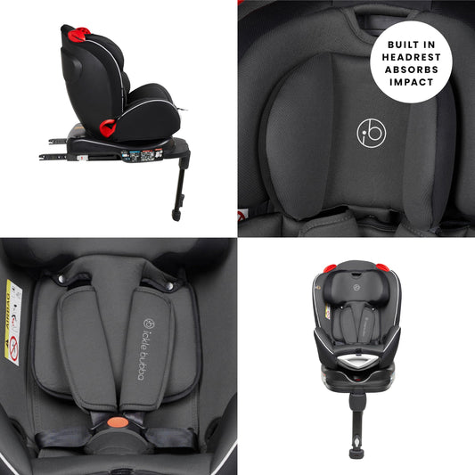 Ickle Bubba Radial Group 0+/1/2 Car Seat, Suitable from Birth to 25kg (Approx. 7 Years), 360 Degree Rotating Design for Easy Access & Integrated ISOFIX Base for Secure Installation - Grey/Black