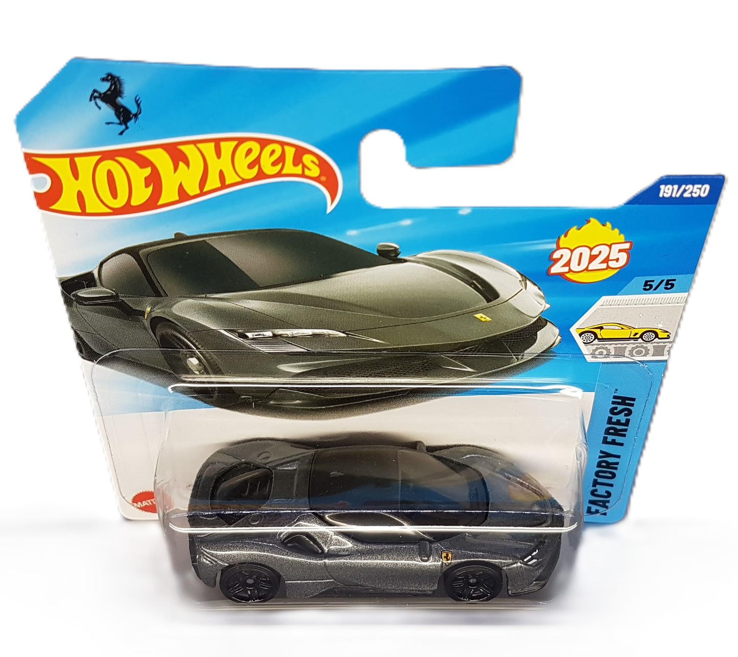 Hot Wheels Ferrari SF90 Stradale Super Sports Car - Factory Fresh 5/5 - HYY08 - Short Card - Grey Metallic - Mattel 2025 - Licensed Model - 1:64