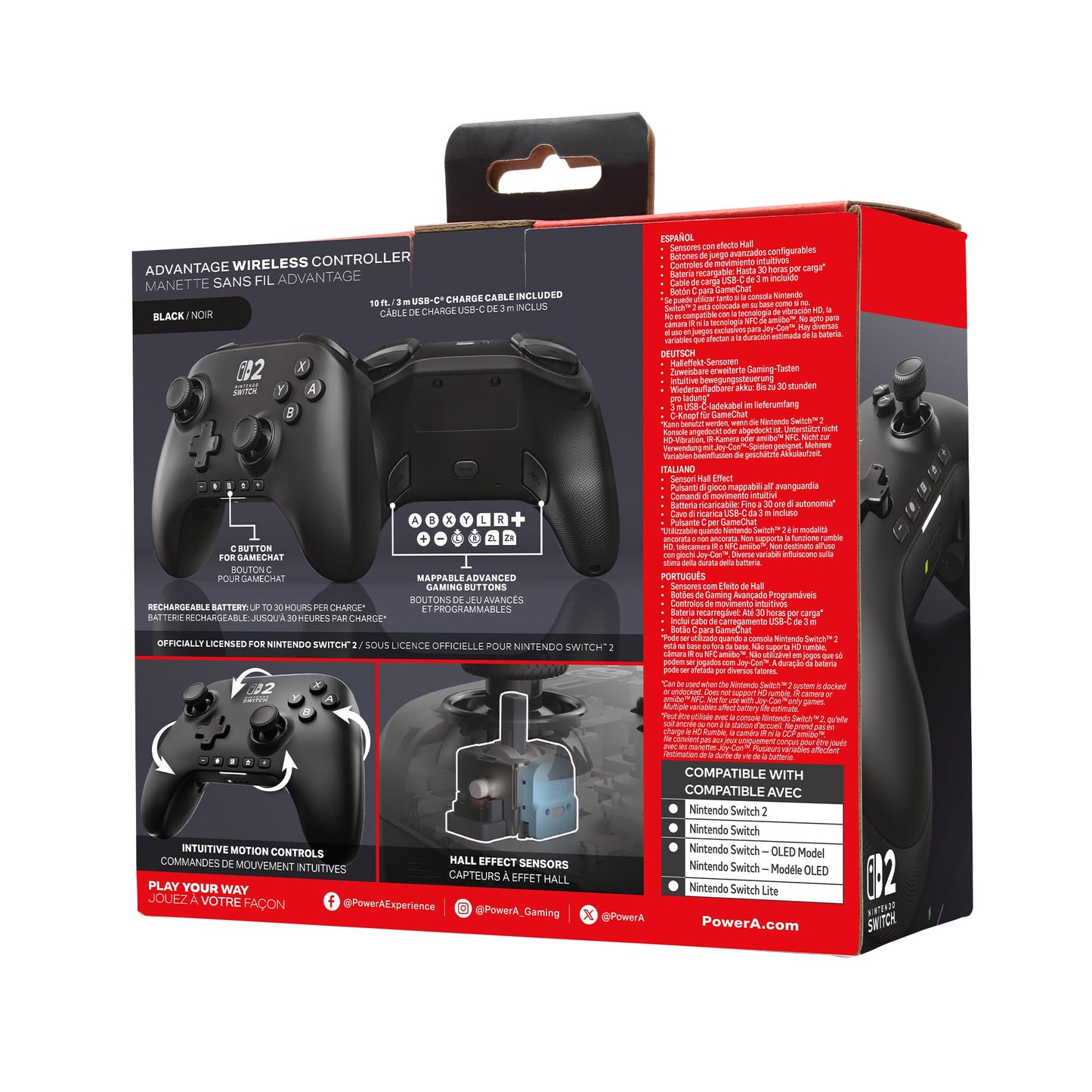 PowerA Advantage wireless Nintendo Switch controller in black with mappable buttons, hall effects, motion controls, and C button.
