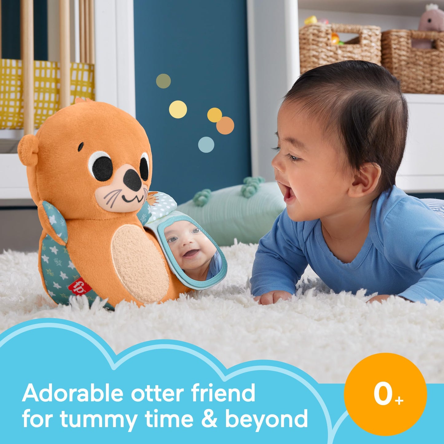 Fisher-Price Baby Toy 2-in-1 Rockin’ Tummy Time Otter plush sensory activity with soft book for newborns and infants.