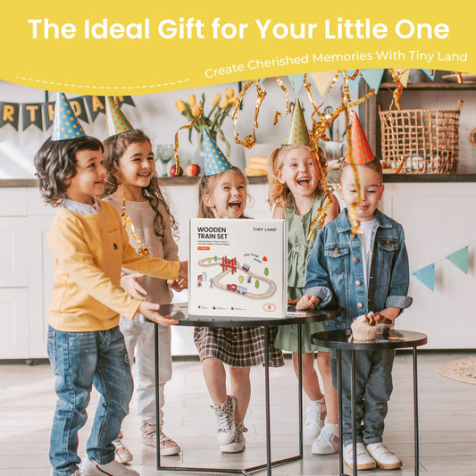 Tiny Land Wooden Train Set for Toddler - 39 Piece- with Wooden Tracks Compatible with Major Brands- Expandable, Changeable-Train Toy for 3 4 5 Years Old Girls & Boys