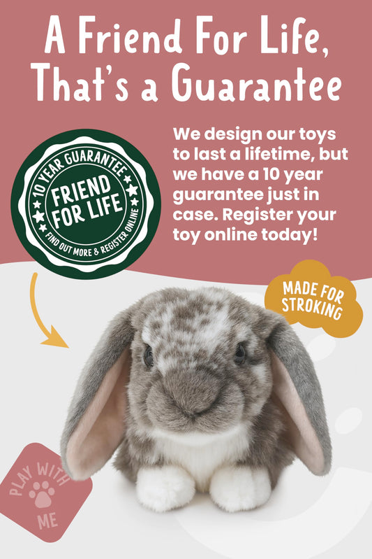 Living Nature Grey Dutch Lop Eared Rabbit Stuffed Animal Plush Toy | Fluffy Soft Toy Gift for Kids | Boys and Girls Doll | Naturli Eco-Friendly | 26 cm