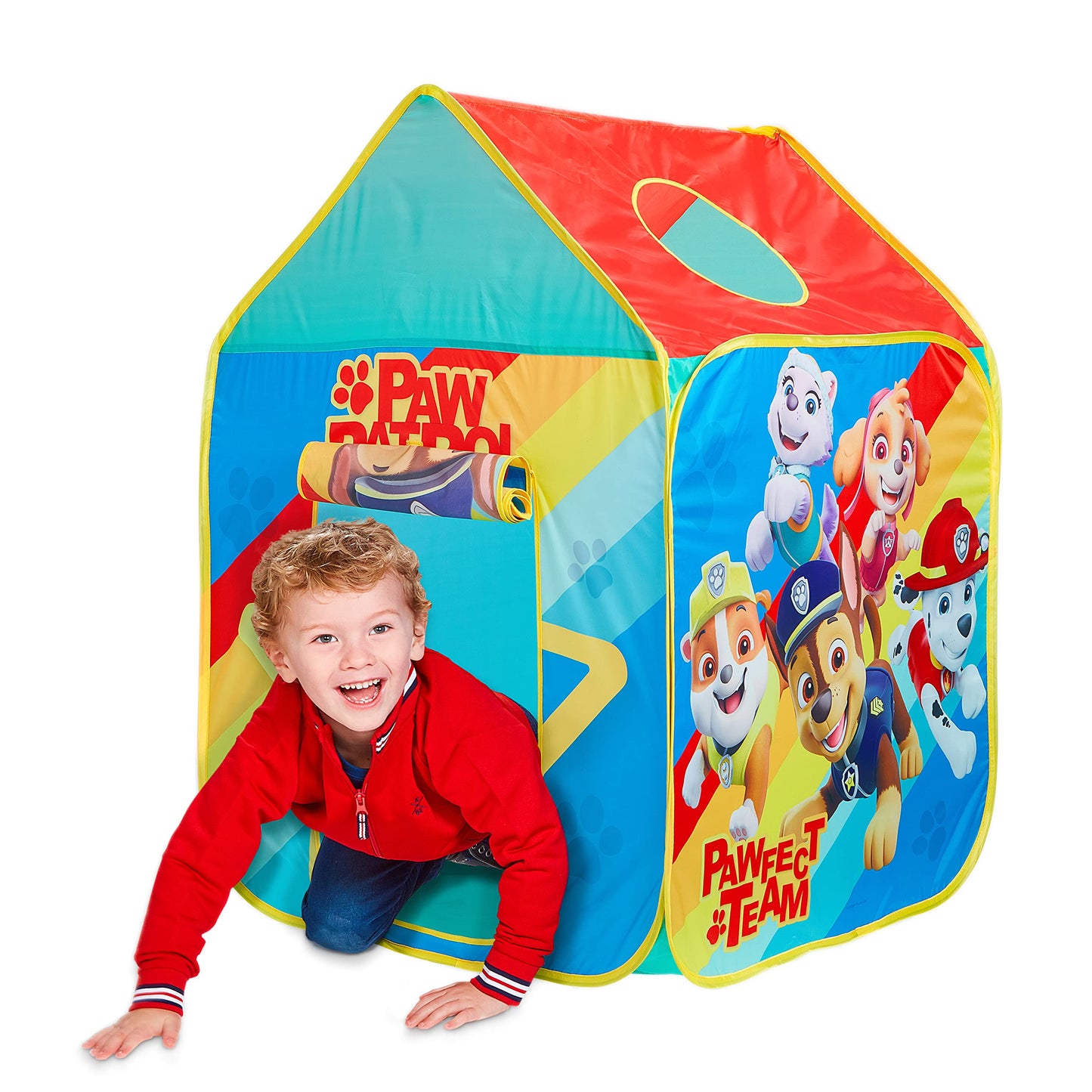 Official Paw Patrol Pop Up Tent Kids Play Tent, Indoors and Outdoor Use Wendy House with Marshall, Chase, Rubble and Skye, 102cm x 72cm x 72cm