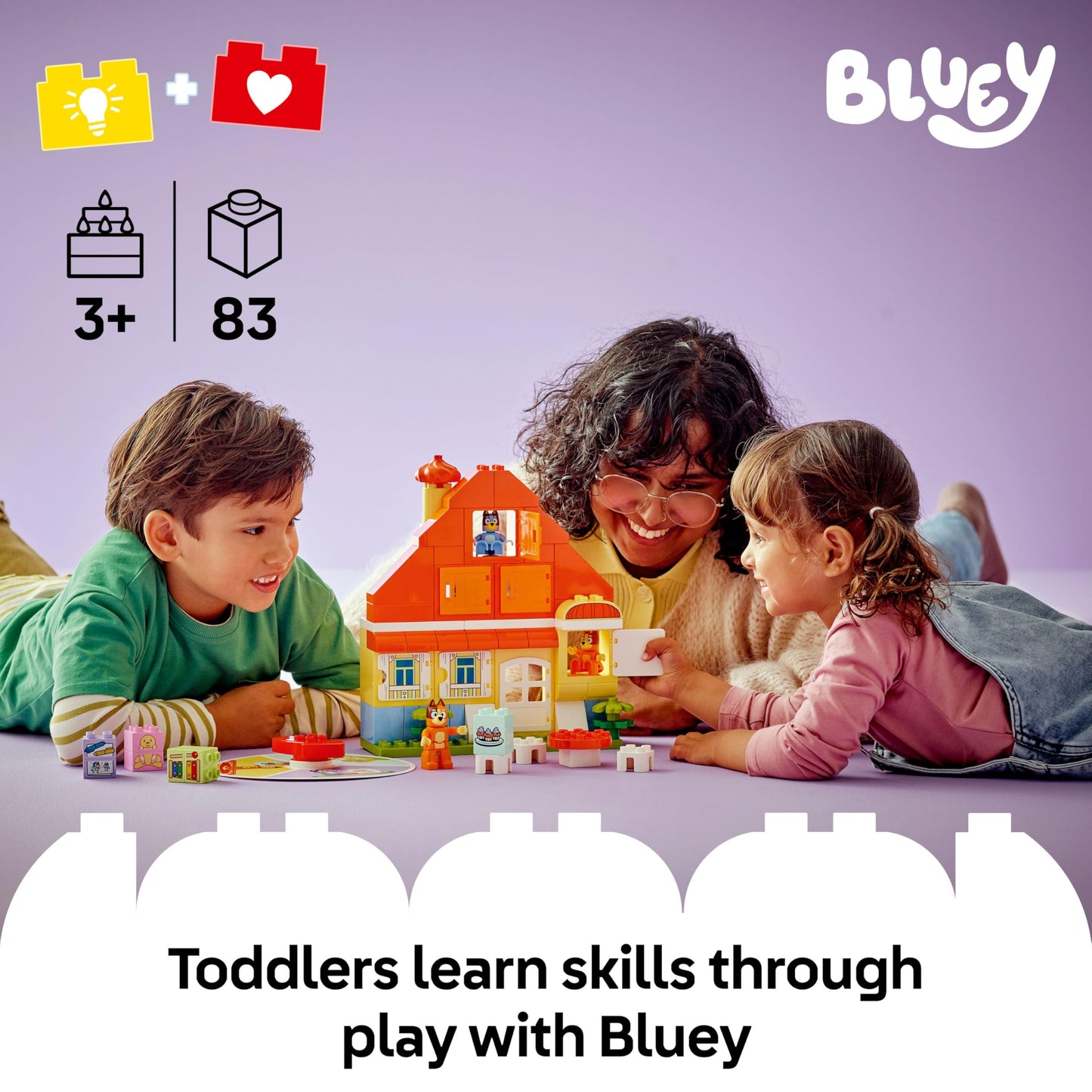 LEGO DUPLO Bluey: Bluey's Family House with Memory Game - Learning Toy for Toddlers - incl. 3 Figures, Opening Windows & a Board Game - Gift for 3+ Year Old Girls & Boys - 10459