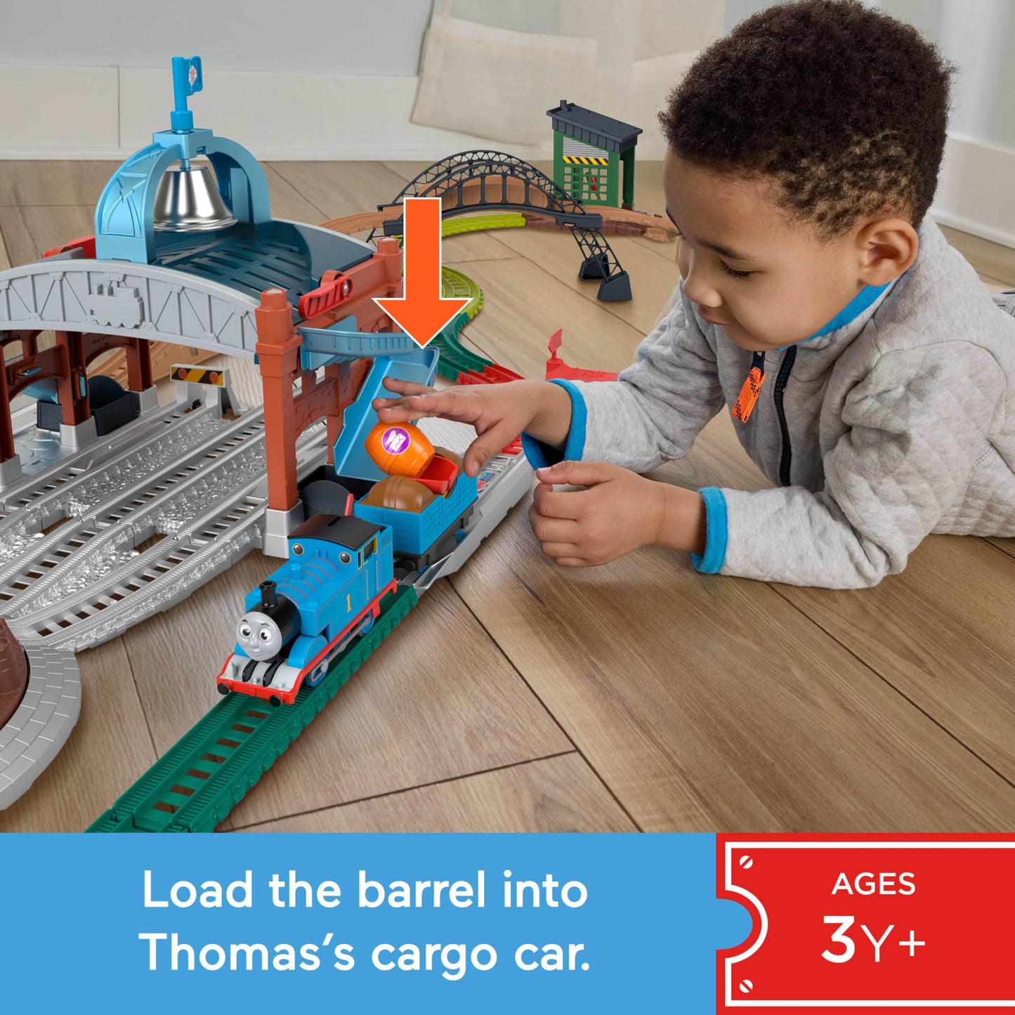Mattel Fisher Price Thomas & Friends Toy Train Playset, Load & Launch Barrel Delivery with Classic Motorized Engine & Cargo Car, 18 Feet of Track, JGY30