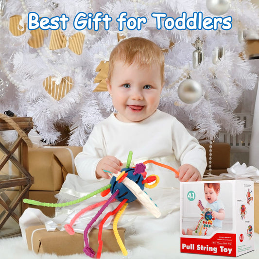 Hooku Montessori Toys for 2 Year Old, Sensory Toys for Babies, Food Grade Silicone Pull String Activity Toy, Fine Motor Skill Toy for Toddlers, Baby Travel Toy, Baby Girl Boy Gifts
