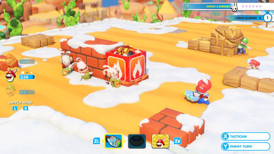 Nintendo Switch game case for Mario + Rabbids Kingdom Battle by Ubisoft featuring colorful characters on the cover.